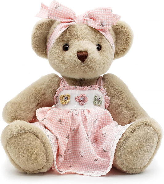 Jointed Teddy Bear Stuffed Animals Small Soft Plush Toy with Cloth (Pink Skirt 13Inch)