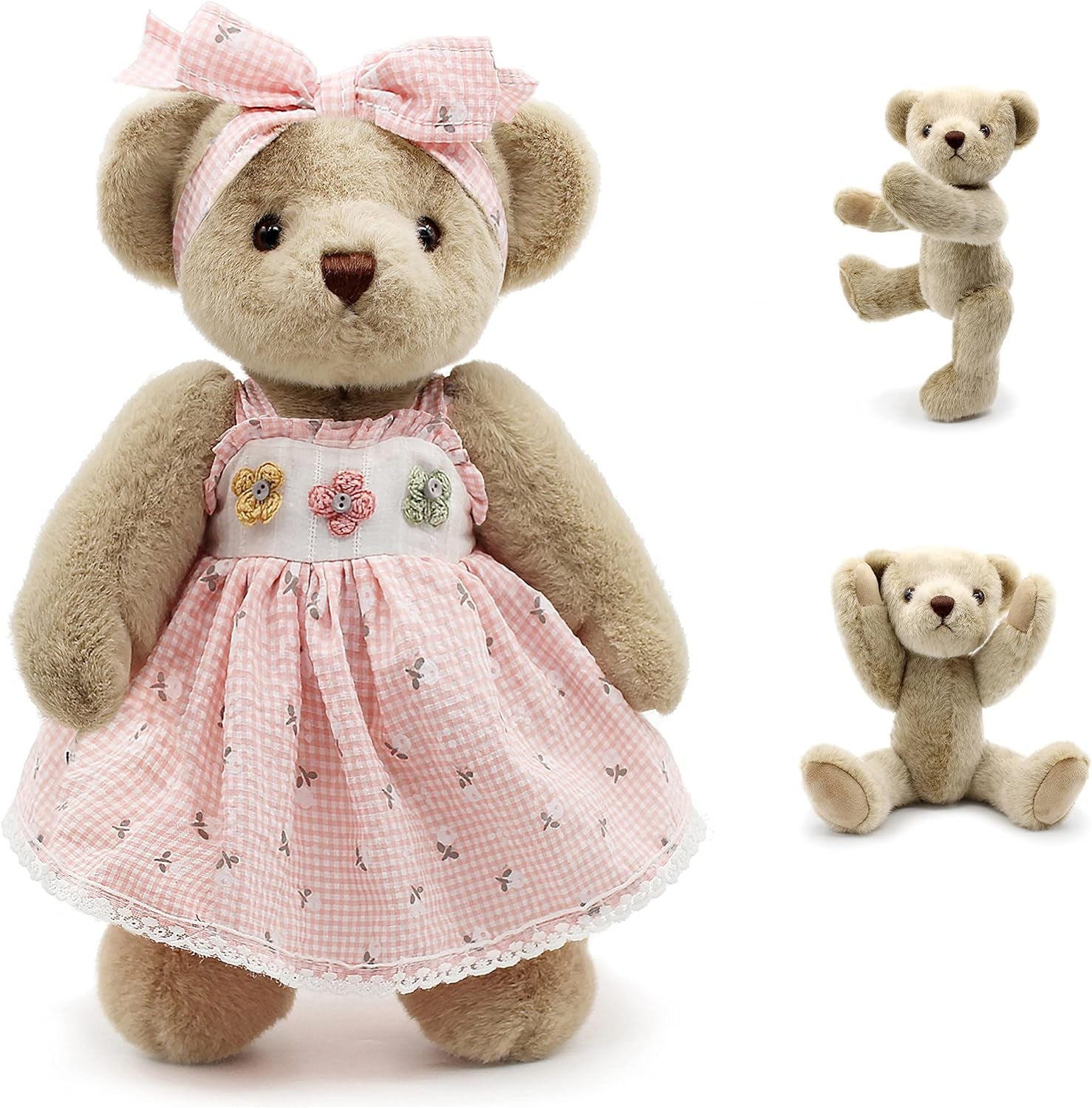 Jointed Teddy Bear Stuffed Animals Small Soft Plush Toy with Cloth (Pink Skirt 13Inch)